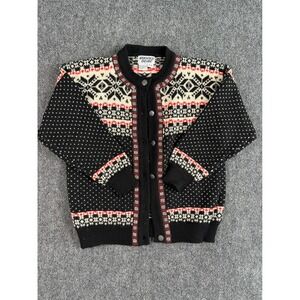 Vintage Rugged Bear Cardigan Womens XS Nordic Fair Isle Knit Wool Sweater Granny